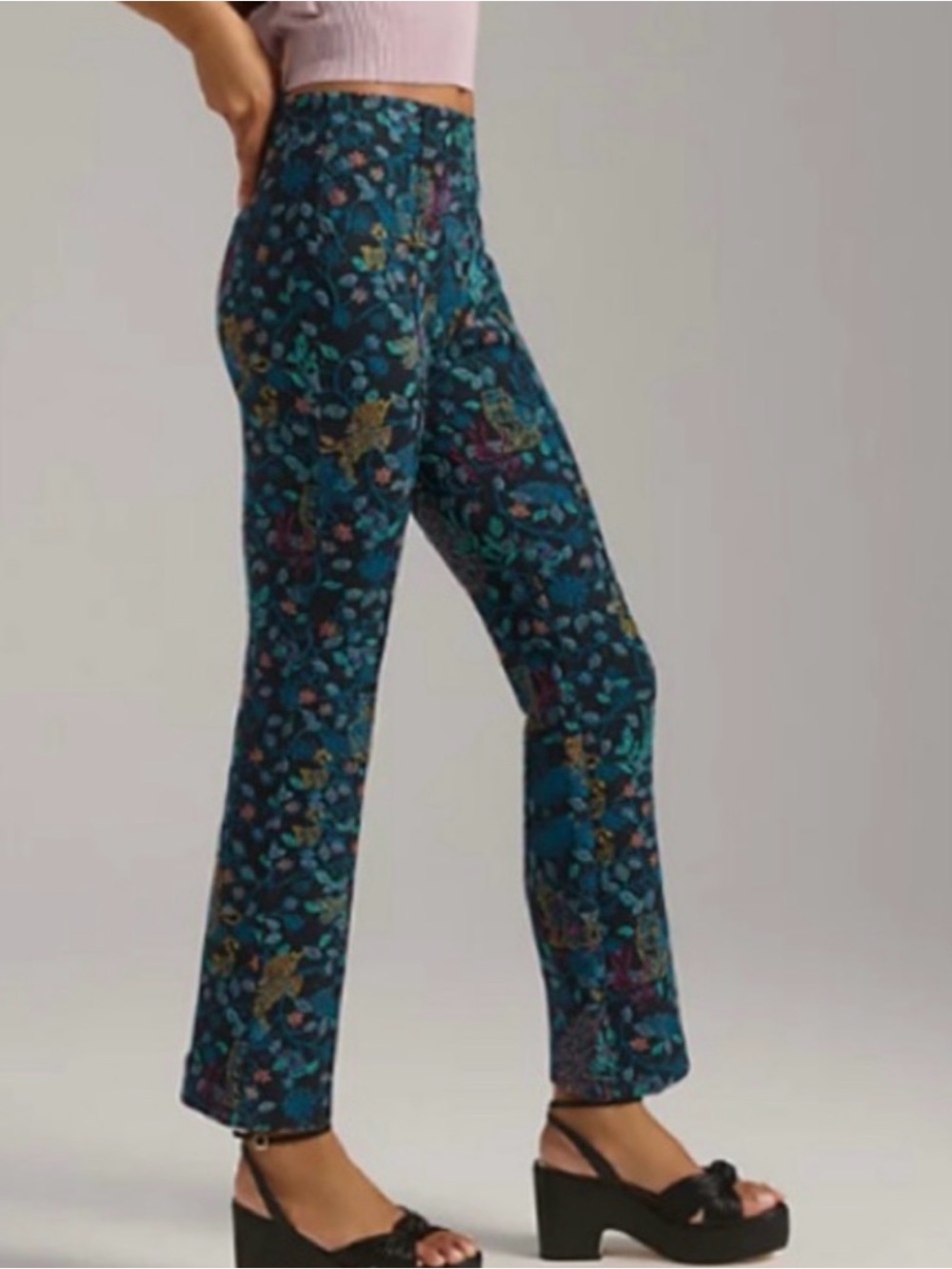 Anthropologie Maeve the Margot floral dark teal Pants